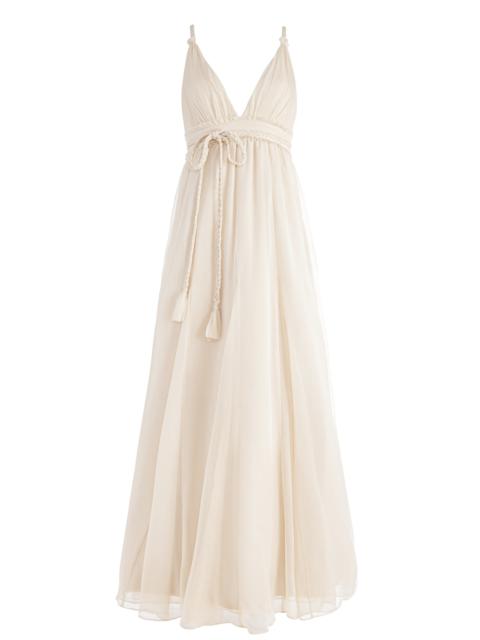 Alice + Olivia CARISA DEEP V-NECK GOWN WITH BRAIDED BELT | REVERSIBLE