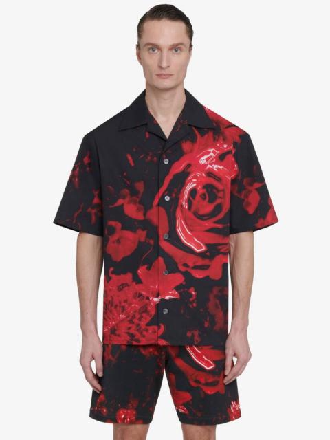 Alexander McQueen Men's Wax Flower Hawaiian Shirt in Black/red