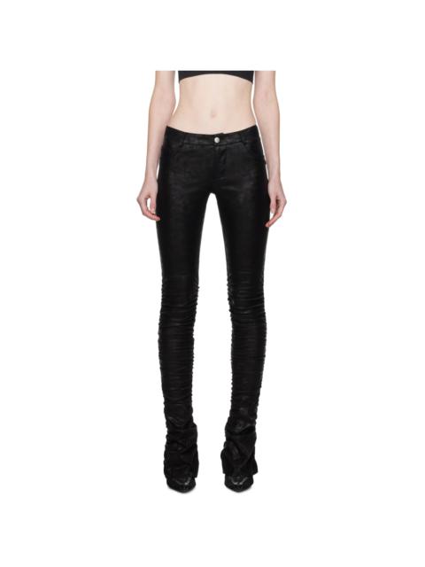 Black Ruched Faux-Leather Trousers
