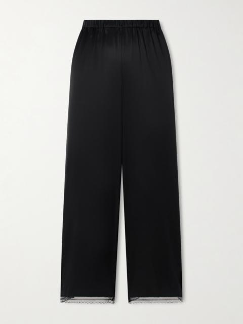 STAUD Kirby Cropped Lace-trimmed Silk-blend Satin Wide-leg Pants