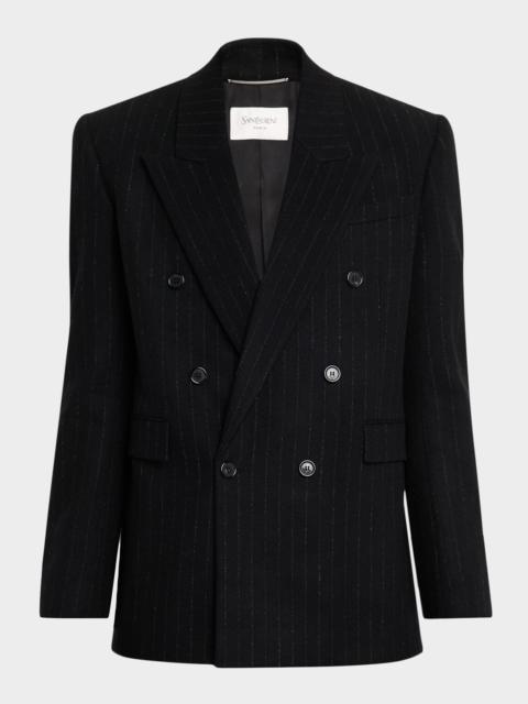 SAINT LAURENT Men's Pinstripe Double-Breasted Peak Lapel Sport Coat