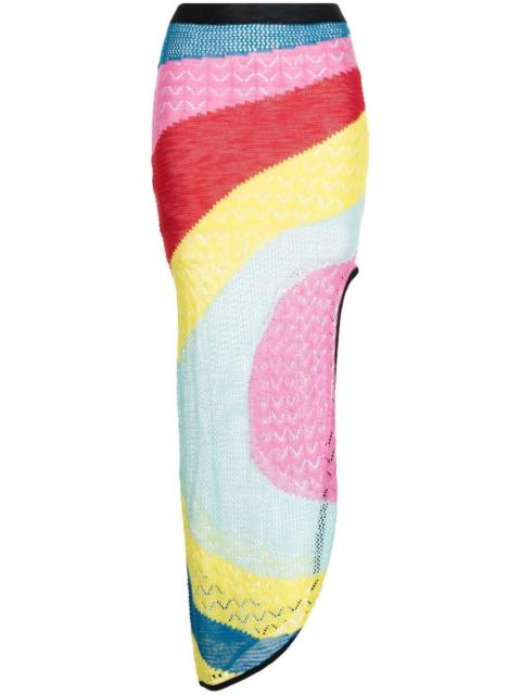 STAUD striped asymmetric knitted skirt