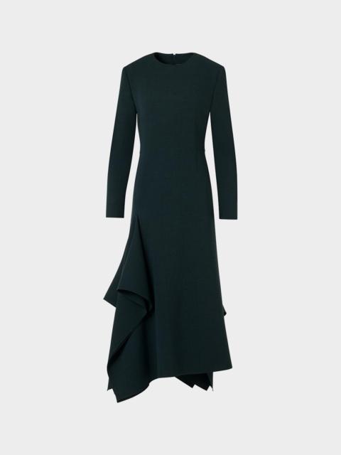 AKRIS Long-Sleeve Asymmetric Draped Midi Dress