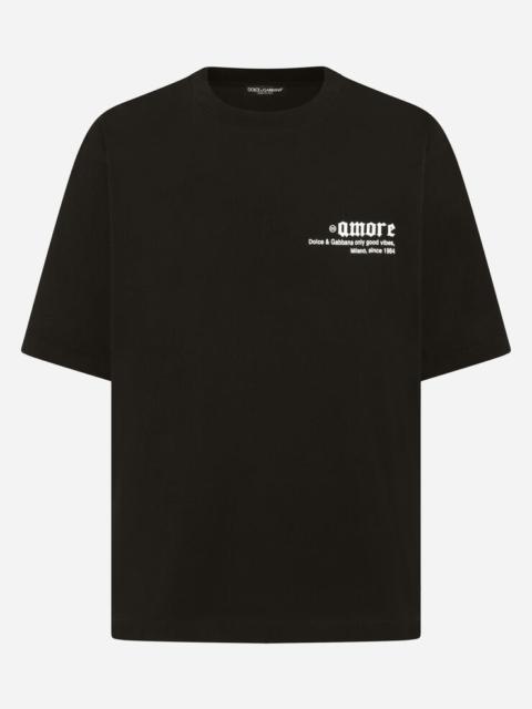 Dolce & Gabbana Printed cotton T-shirt with frayed patch