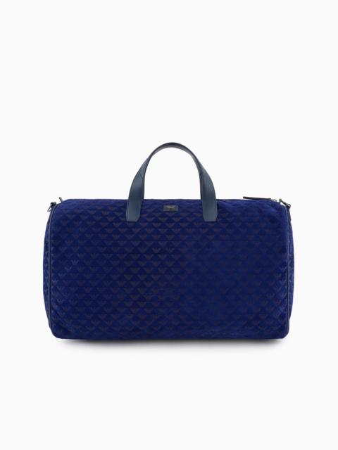 EMPORIO ARMANI SUEDE DUFFEL BAG WITH ALL-OVER EMBOSSED EAGLE