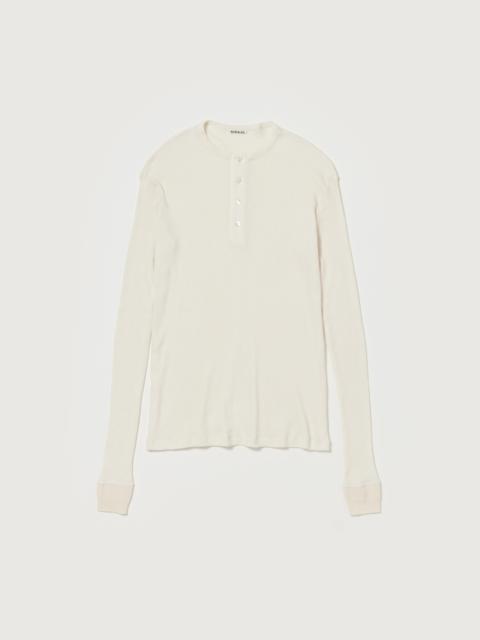 AURALEE ORGANIC SOFT RIB HENLEY NECK P/O