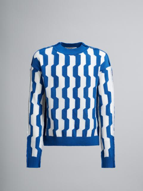Marni BLUE AND WHITE CREPE AND SHETLAND WOOL SWEATER