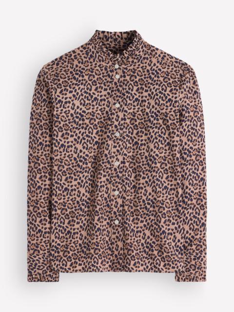 BODEN Sienna Frill Cotton Shirt-Demerara, Brushed Animal
