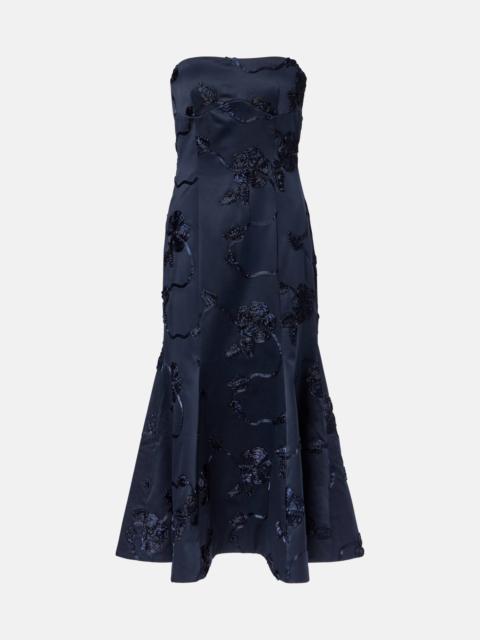 ROTATE Floral embroidered strapless midi dress