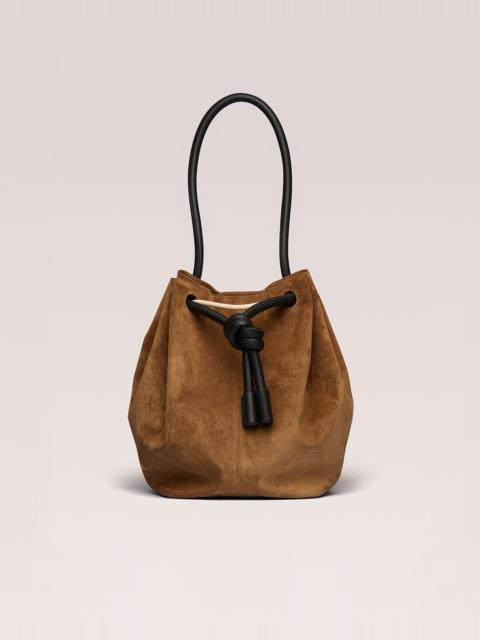 Nanushka ELONGATED BUCKET - Suede bucket handle bag - Sand