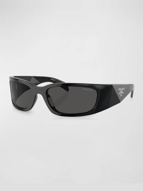 Prada Men's Plastic Rectangle Wrap Sunglasses