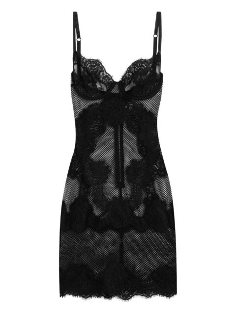 Dolce & Gabbana lace-panelled mesh mini dress