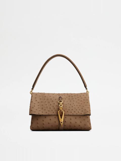 Tod's FLAP BAG IN OSTRICH MINI - BEIGE