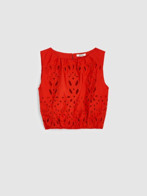 Madewell Embroidered Sleeveless Bubble Top in Poplin