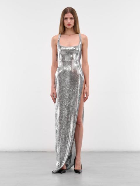 DSQUARED2 Silver Sequin Slit Maxi Dress