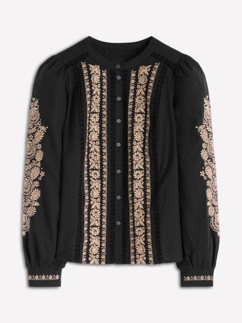 BODEN Embroidered Cotton Top-Black