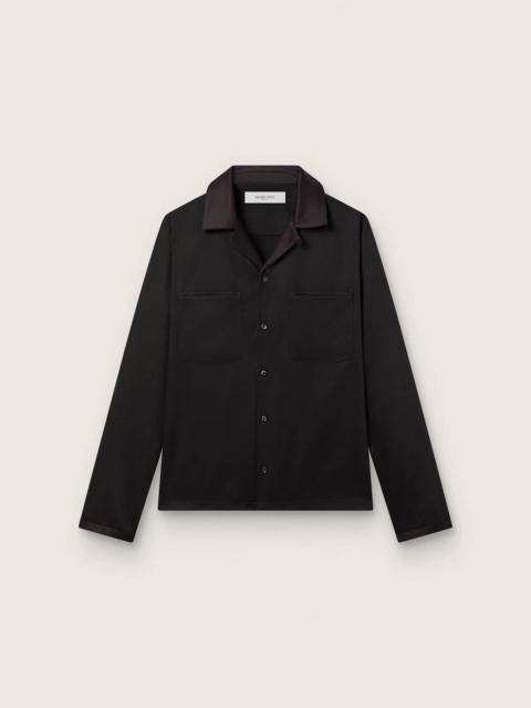Golden Goose Men's shirt in black wool twill with black satin details