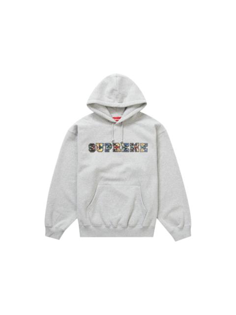 Supreme Supreme Collegiate Patchwork Leather Hooded Sweatshirt Heather Grey