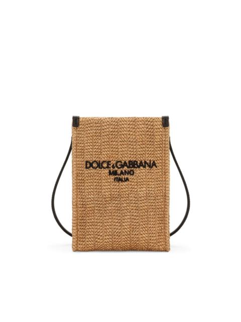 Dolce & Gabbana logo-embroidered straw shoulder bag