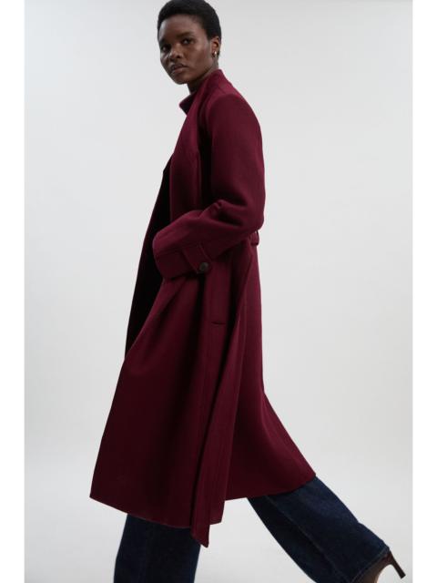 KAREN MILLEN Wool Wrap Neck Tailored Belted Midi Coat