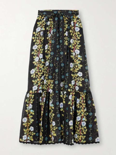 Etro Belted scalloped floral-print cotton-voile maxi skirt