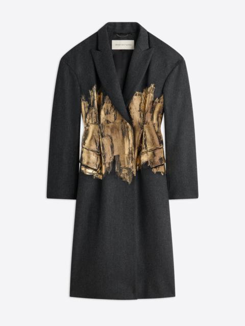 Embroidered Trim Abstract Jacquard Robe Jacket - Luxury Black