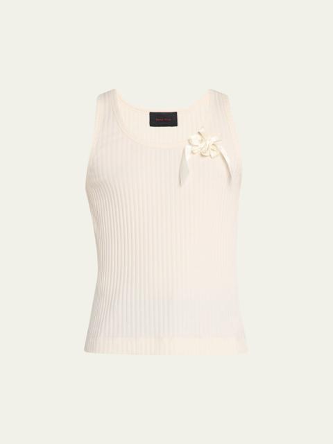 Simone Rocha Men's Ribbon-Daisy Ribbed Sleeveless Racerback Shirt