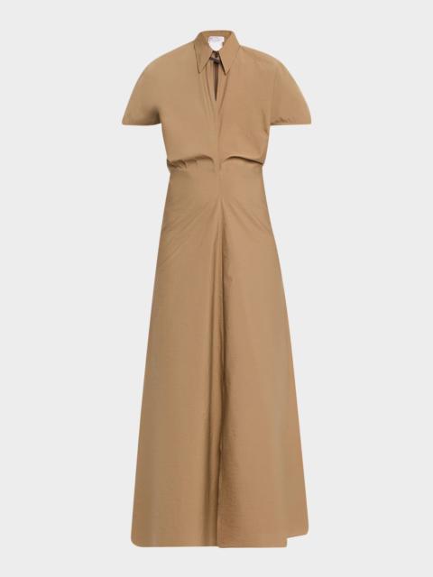 Brunello Cucinelli Techno Cotton Poplin Short-Sleeve Maxi Shirtdress