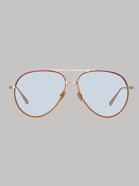 LINDA FARROW Marcelo Sunglasses in 22K Gold and Blue