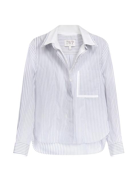 TWP Women's Double-Layer Boyfriend Shirt - White Navy Multi