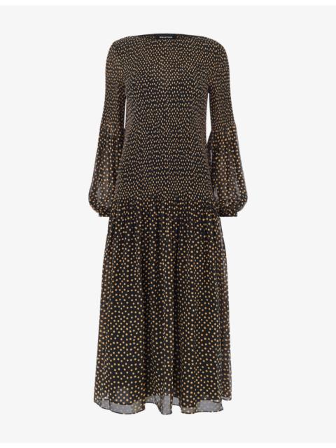 WHISTLES Plisse Spot-Print Woven Midi Dress