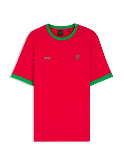 BOSS STRETCH-COTTON T-SHIRT WITH COUNTRY FLAG AND LOGO