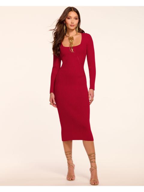 RAMY BROOK Logan Rib Knit Long Sleeve Midi Dress