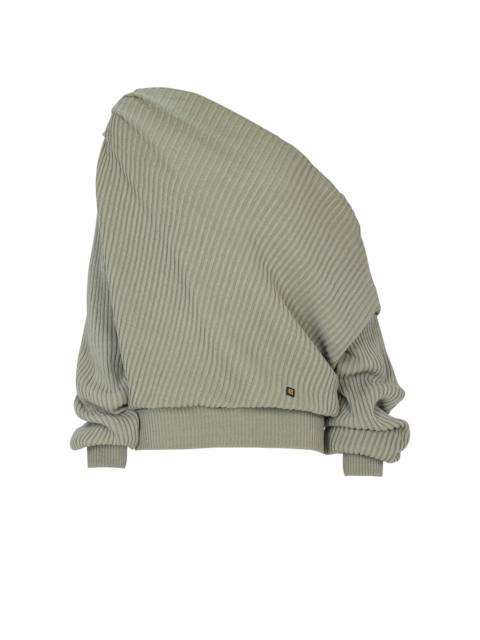 Balmain Draped asymmetrical jumper in ribbed silk knit