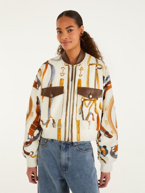 FARM RIO Off-White Equestrian Scarf Pockets Bomber Jacket