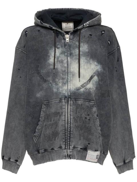 Bleached zipped hooded casual jacket