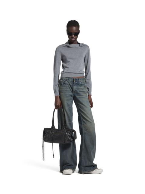 BALENCIAGA Women's Drappy Sweater in Heather Grey