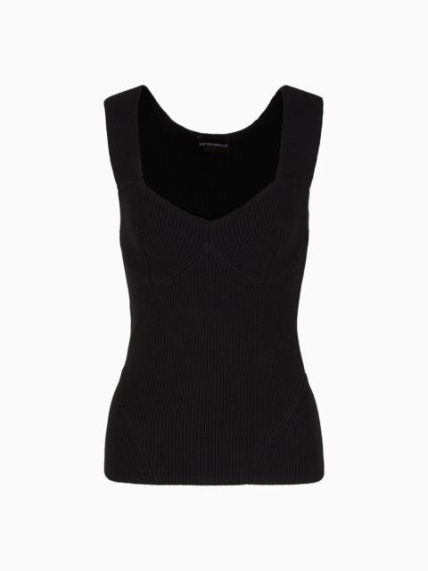 EMPORIO ARMANI Corn-on-the-cob stitch knit top with contoured neckline