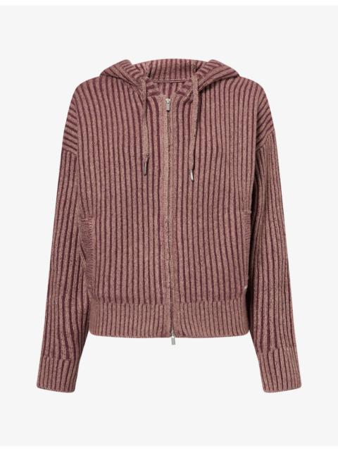 ADANOLA Logo-Plaque Zip Ribbed Knit Hoody