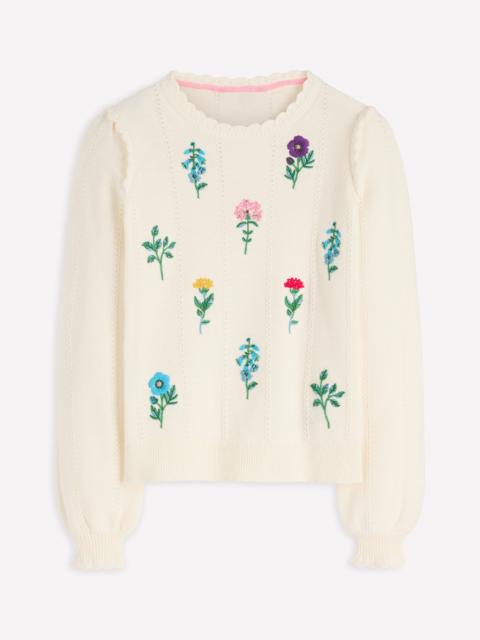 BODEN Valeria Crochet Trim Jumper-Warm Ivory , Embroidery