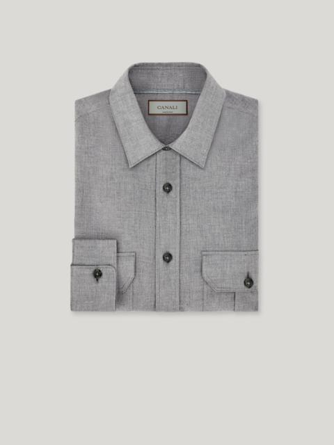 LIGHT GRAY MELANGE RELAXED FIT COTTON AND CASHMERE BLEND CASUAL SHIRT