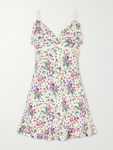 GUCCI Floral-print Lace-trimmed Silk-crepe Mini Dress