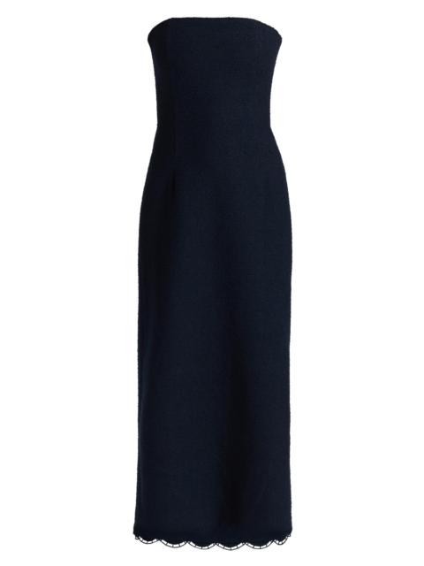 Oscar de la Renta Women's Scallop-Hem Tweed Strapless Column Gown - Navy