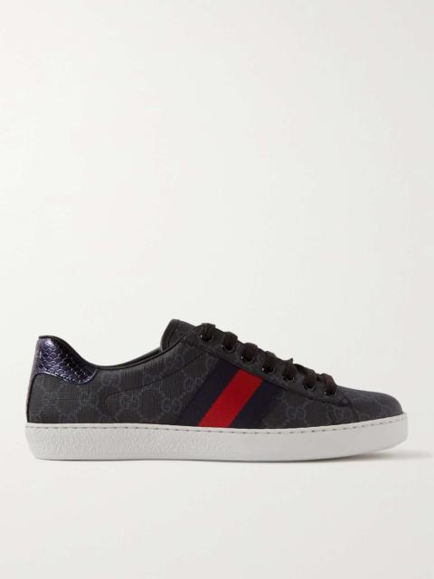 GUCCI Ace Webbing-Trimmed Monogrammed Coated-Canvas Sneakers