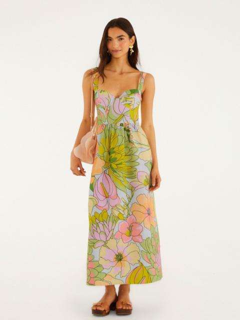 FARM RIO Light Blue Spring Affair Euroflax Premium Linen Maxi Dress