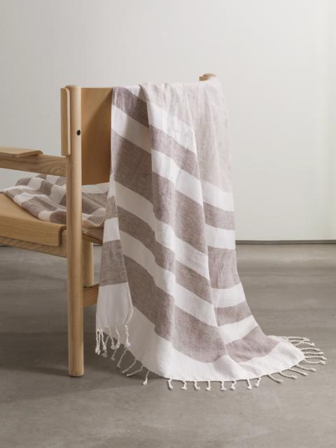Brunello Cucinelli Fringed Striped Linen-blend Blanket