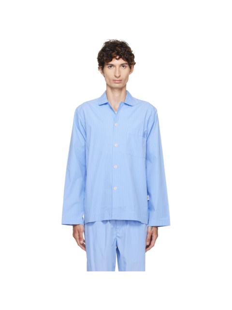 TEKLA Blue Poplin Long-Sleeved Pyjama Shirt