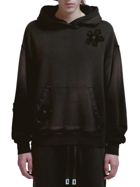 NAHMIAS Men's Flower-Patch Cotton Hoodie - Aged Black