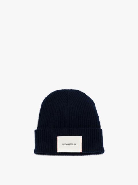 Victoria Beckham Logo Patch Beanie In Navy