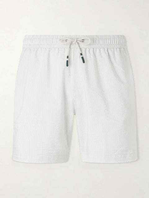 Hartford Straight-Leg Mid-Length Striped Seersucker Swim Shorts
